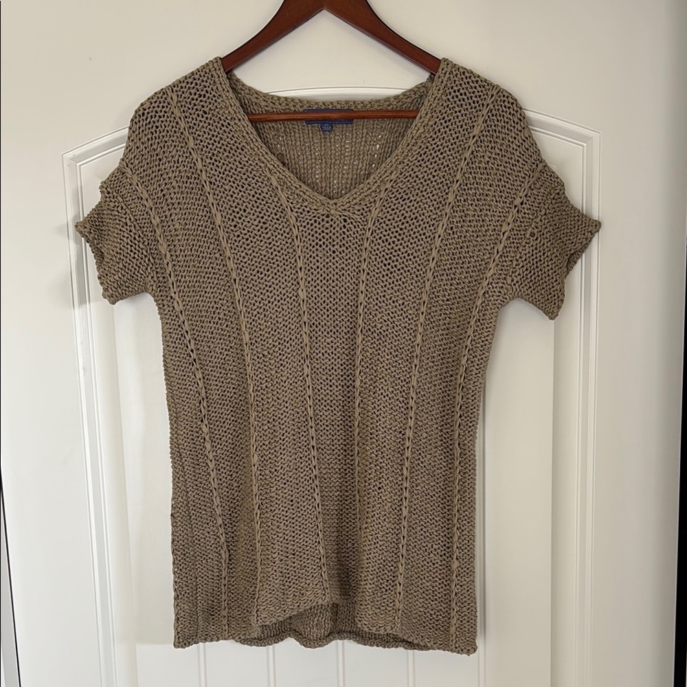 Vivienne Tam Taupe Knit V-Neck Sweater